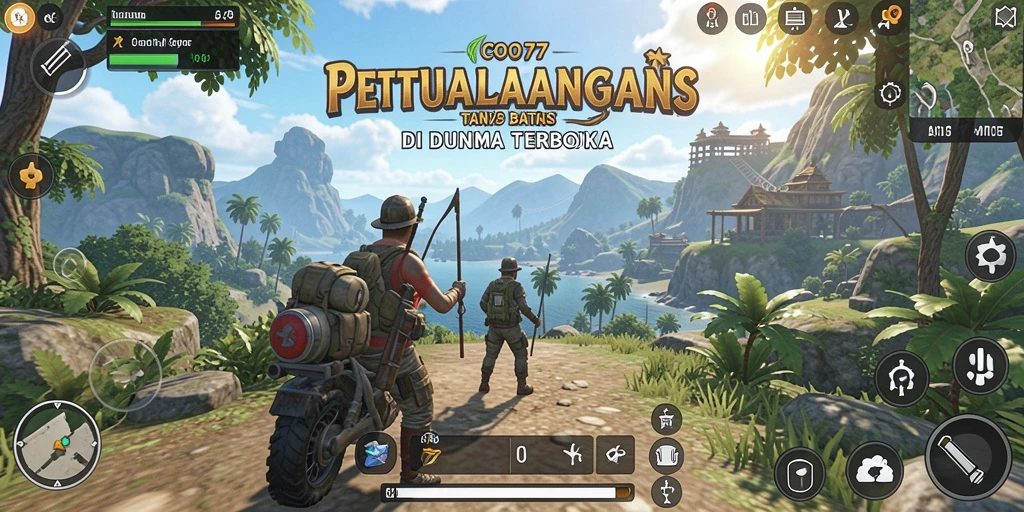 Screenshot gameplay menunjukkan eksplorasi dunia terbuka COO77 yang luas.