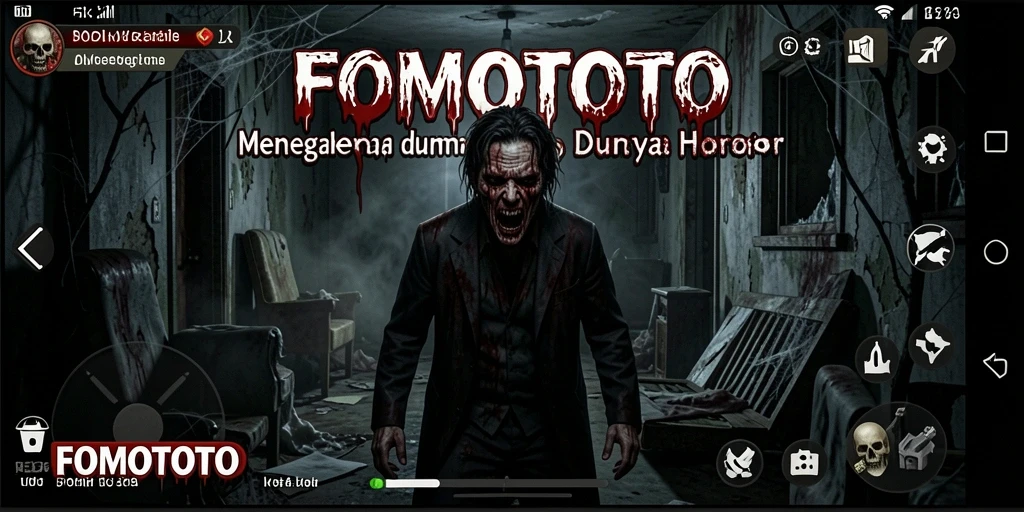 Screenshot gameplay FOMOTOTO yang menampilkan suasana horor menegangkan.