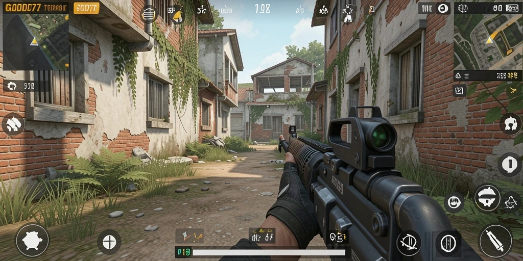 Screenshot gameplay GOD77 menunjukkan pertempuran dinamis dan grafis yang memukau.