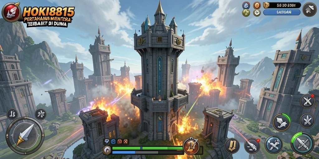 Tampilan utama gameplay Tower Defense HOKI8815 yang penuh aksi dan strategi.