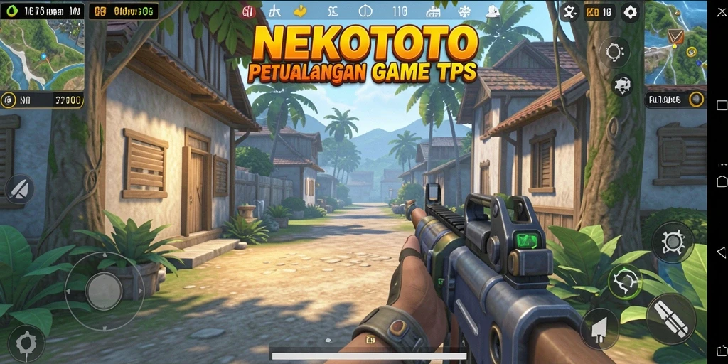 Tampilan gameplay seru dalam NEKOTOTO dengan aksi tembak-menembak yang intens.