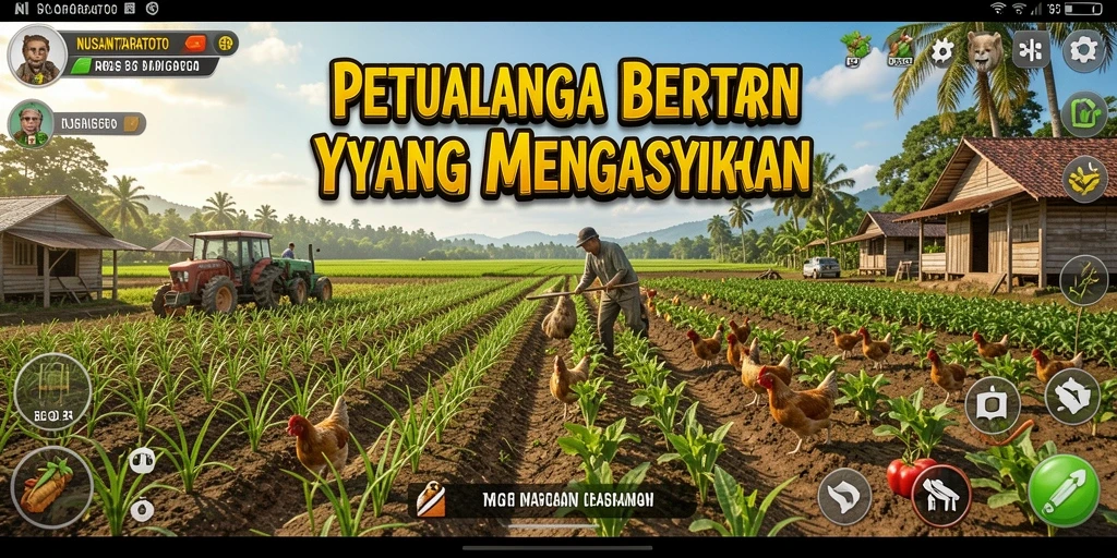 Tampilan gameplay <strong>NUSANTARATOTO</strong> yang menampilkan ladang subur dan aktivitas bertani.