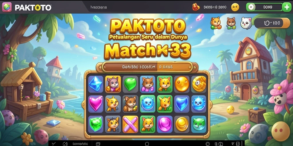 Tampilan gameplay PAKTOTO dengan susunan match-3 yang penuh warna.