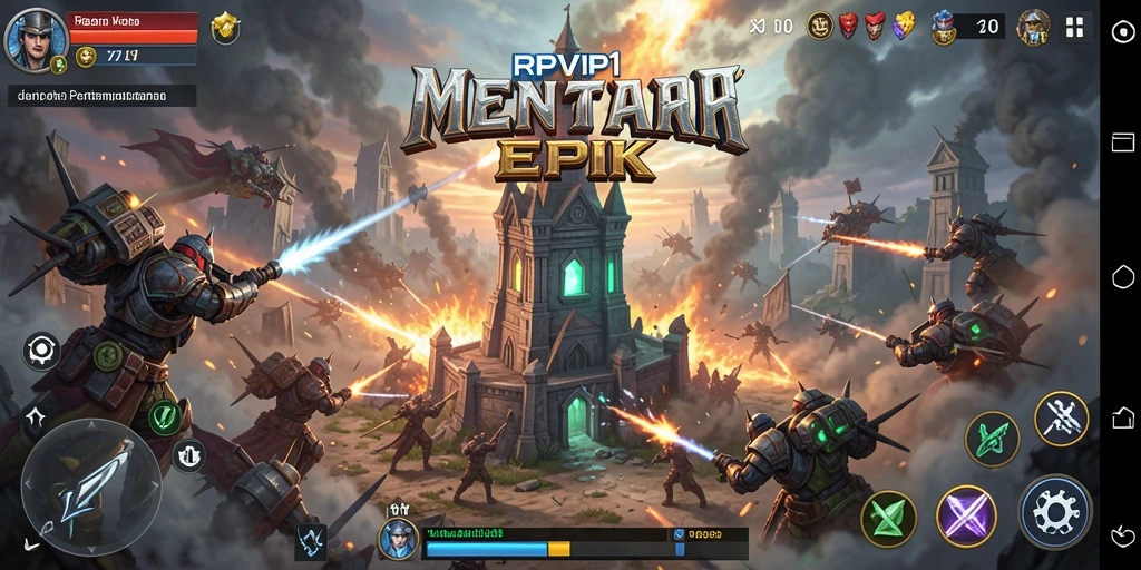 Tampilan gameplay RPVIP1 yang mendebarkan dalam pertempuran Tower Defense.