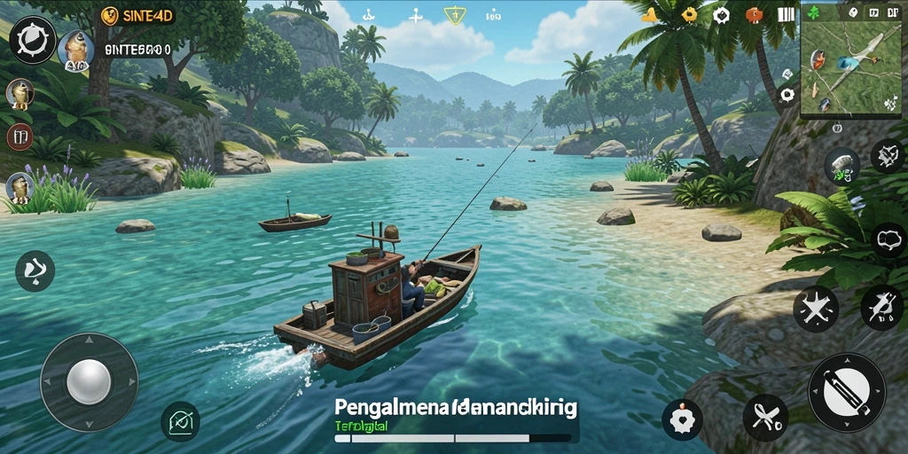 Tampilan gameplay SINTE4D yang menarik dan realistis saat memancing.